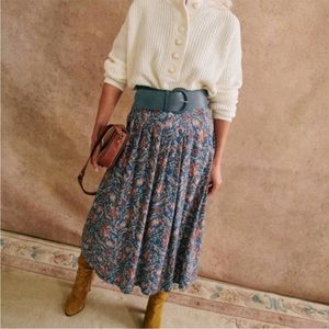 Sezane Blue and Cream Floral skirt